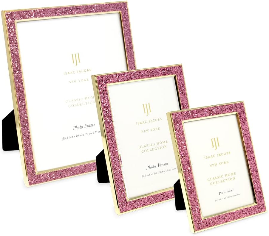 4x6 Pink Glitter w/Gold Metal Picture Frame w/Easel