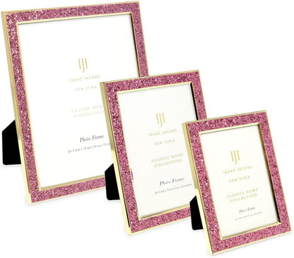 4x6 Pink Glitter w/Gold Metal Picture Frame w/Easel
