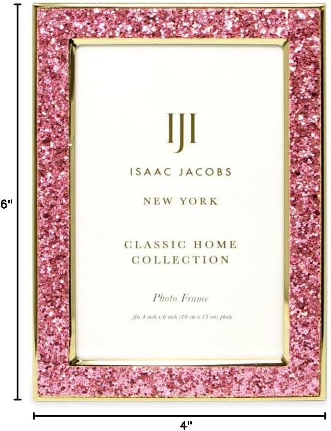 4x6 Pink Glitter w/Gold Metal Picture Frame w/Easel