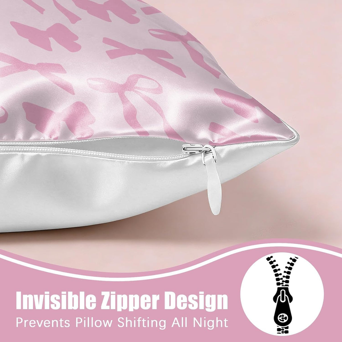 2 Pack Satin Pillowcase, Smooth Silk Pillowcase with Hidden