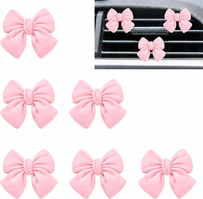 6 pcs Pink Bow Car Air Vent Clips Coquette Cute Girly Car Decor Accessories Interior Aesthetic Decorations Charm Stuff for Women Girl