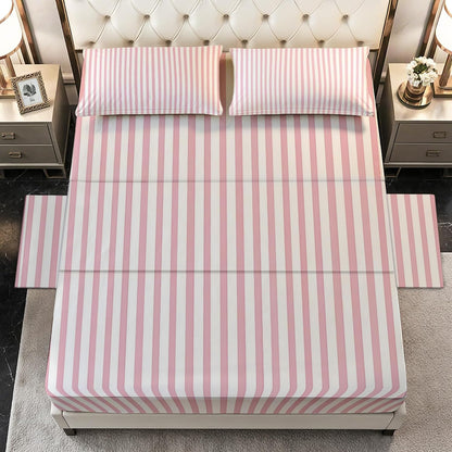 Striped Sheets Queen Size - Pink and White Stripe Bed Sheet Set - Deep Pocket Soft Microfiber Bedding Set 4 Piece - Fitted Flat Sheet Pillowcases - Striped Bedroom Decor & Gifts