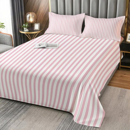 Striped Sheets Queen Size - Pink and White Stripe Bed Sheet Set - Deep Pocket Soft Microfiber Bedding Set 4 Piece - Fitted Flat Sheet Pillowcases - Striped Bedroom Decor & Gifts