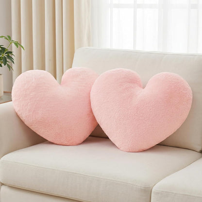 2 Pcs Pink Heart Pillow 16" Cute Decorative Throw Pillows for Bed Couch