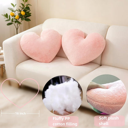 2 Pcs Pink Heart Pillow 16" Cute Decorative Throw Pillows for Bed Couch