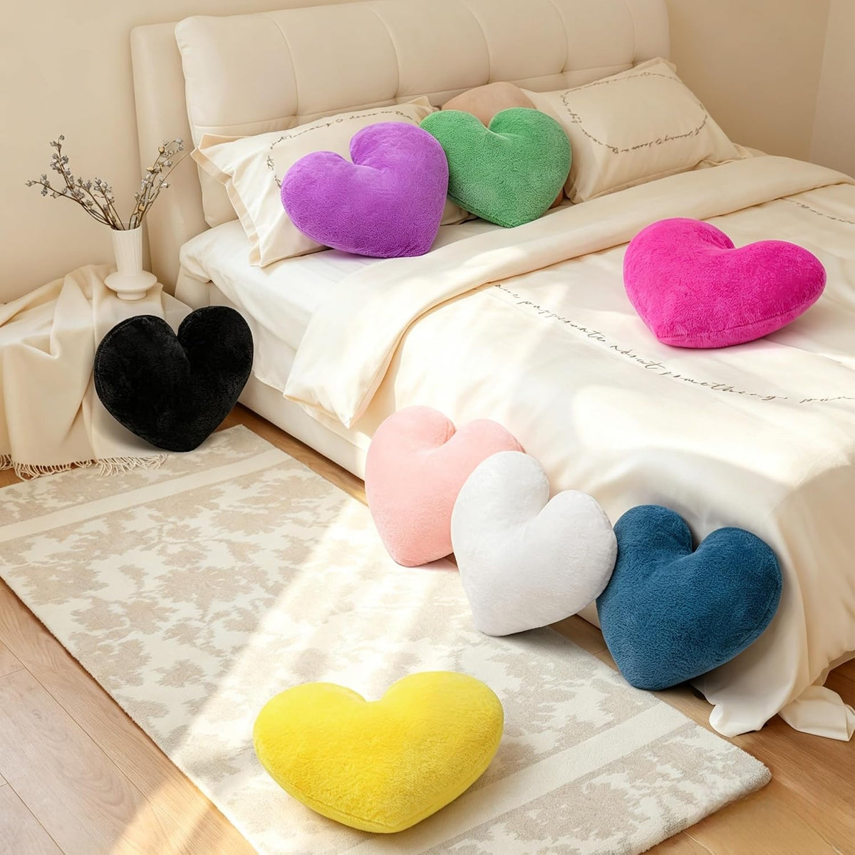 2 Pcs Pink Heart Pillow 16" Cute Decorative Throw Pillows for Bed Couch