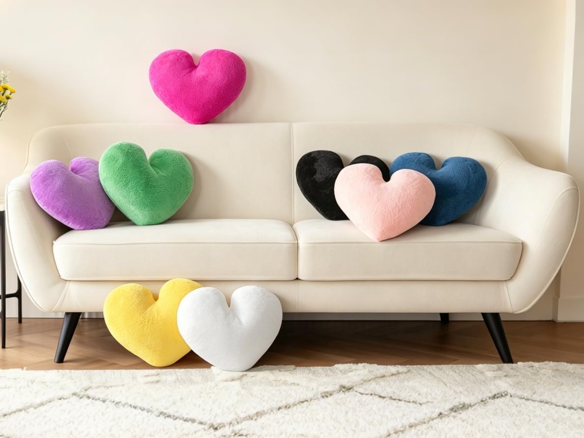 2 Pcs Pink Heart Pillow 16" Cute Decorative Throw Pillows for Bed Couch