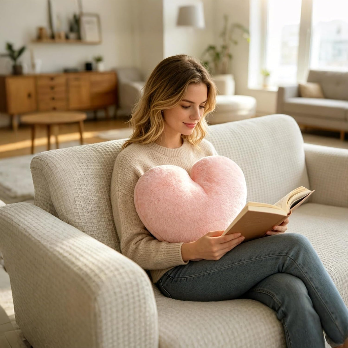 2 Pcs Pink Heart Pillow 16" Cute Decorative Throw Pillows for Bed Couch