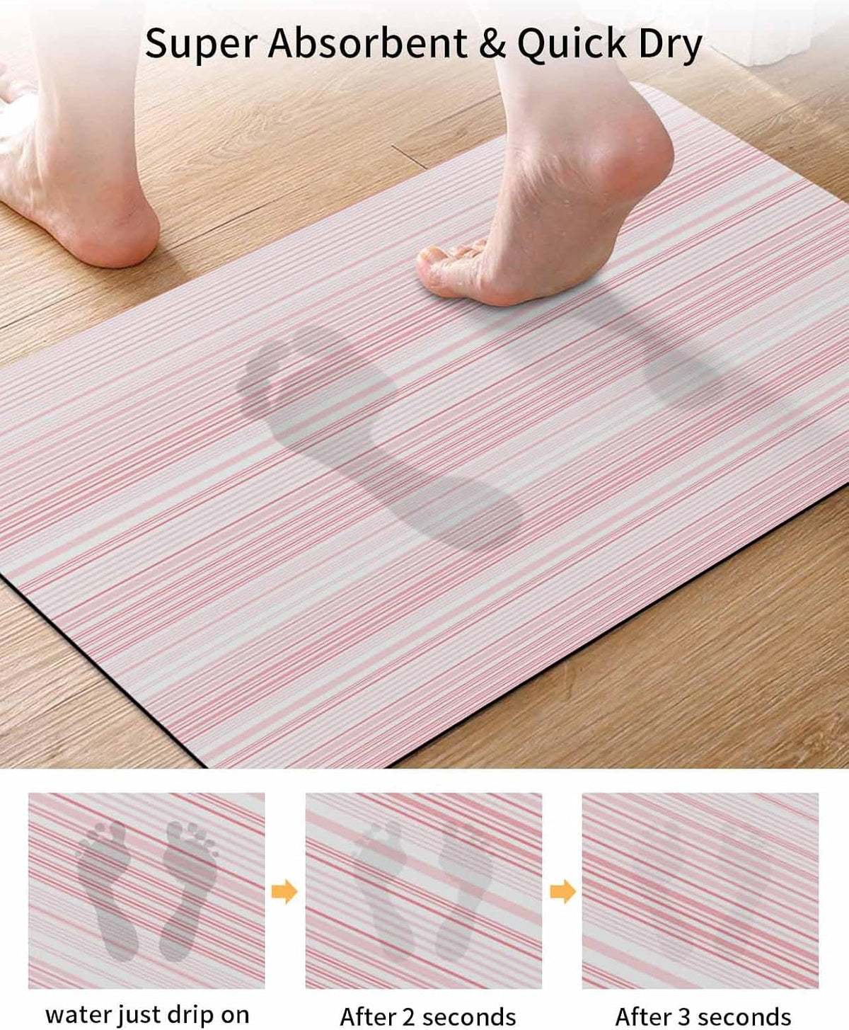 Pink Pinstripes Bath Mat for Tub,Monochrome Modern Geometric Striped Non Slip Bathroom Floor Runner Rug Quick Dry & Absorbent Diatomaceous Earth Shower Sink Bedroom Kitchen Living Room Doormat 16"x24"