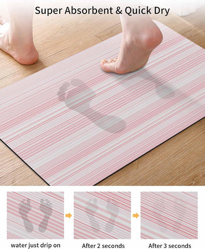 Pink Pinstripes Bath Mat for Tub,Monochrome Modern Geometric Striped Non Slip Bathroom Floor Runner Rug Quick Dry & Absorbent Diatomaceous Earth Shower Sink Bedroom Kitchen Living Room Doormat 16"x24"