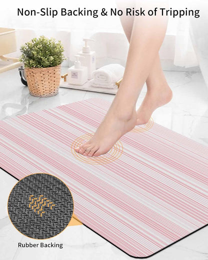 Pink Pinstripes Bath Mat for Tub,Monochrome Modern Geometric Striped Non Slip Bathroom Floor Runner Rug Quick Dry & Absorbent Diatomaceous Earth Shower Sink Bedroom Kitchen Living Room Doormat 16"x24"