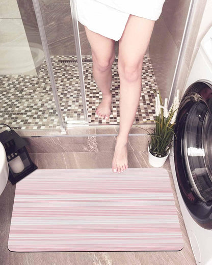 Pink Pinstripes Bath Mat for Tub,Monochrome Modern Geometric Striped Non Slip Bathroom Floor Runner Rug Quick Dry & Absorbent Diatomaceous Earth Shower Sink Bedroom Kitchen Living Room Doormat 16"x24"