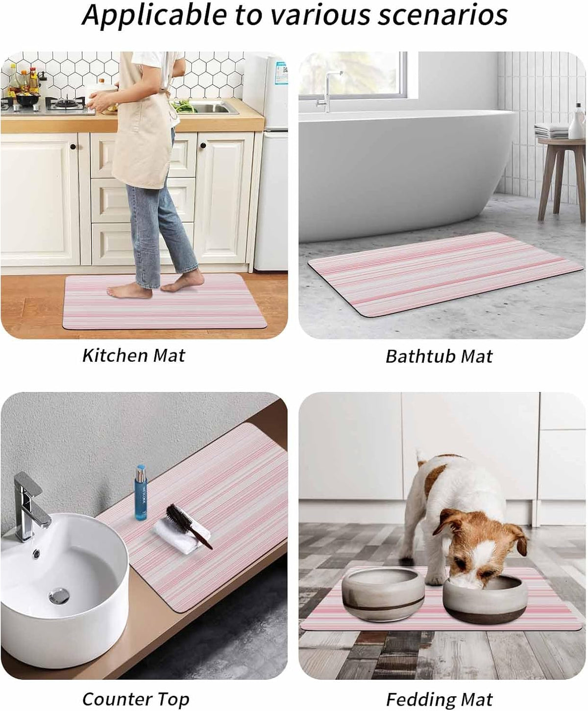 Pink Pinstripes Bath Mat for Tub,Monochrome Modern Geometric Striped Non Slip Bathroom Floor Runner Rug Quick Dry & Absorbent Diatomaceous Earth Shower Sink Bedroom Kitchen Living Room Doormat 16"x24"