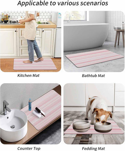 Pink Pinstripes Bath Mat for Tub,Monochrome Modern Geometric Striped Non Slip Bathroom Floor Runner Rug Quick Dry & Absorbent Diatomaceous Earth Shower Sink Bedroom Kitchen Living Room Doormat 16"x24"