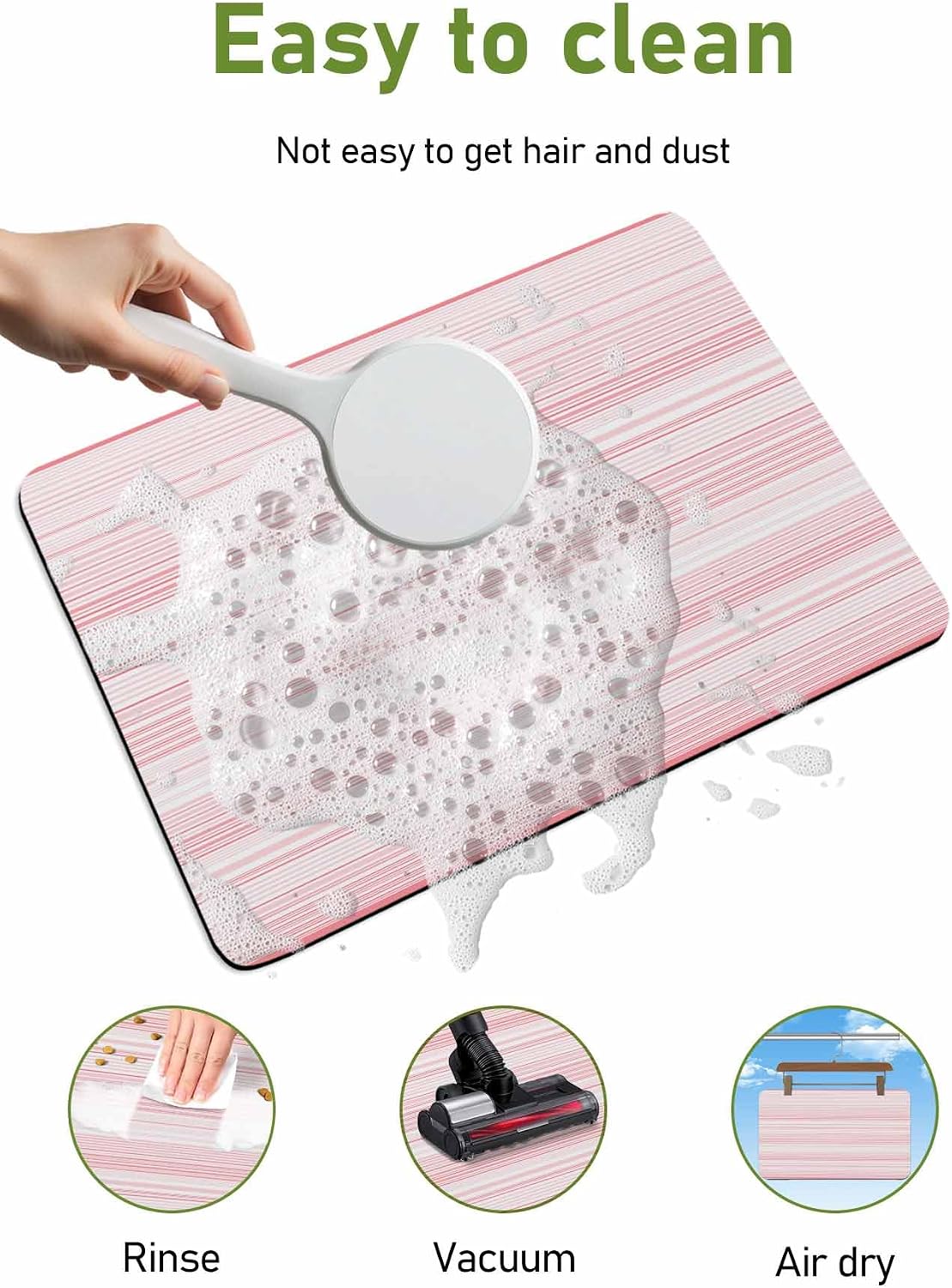 Pink Pinstripes Bath Mat for Tub,Monochrome Modern Geometric Striped Non Slip Bathroom Floor Runner Rug Quick Dry & Absorbent Diatomaceous Earth Shower Sink Bedroom Kitchen Living Room Doormat 16"x24"