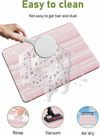 Pink Pinstripes Bath Mat for Tub,Monochrome Modern Geometric Striped Non Slip Bathroom Floor Runner Rug Quick Dry & Absorbent Diatomaceous Earth Shower Sink Bedroom Kitchen Living Room Doormat 16"x24"