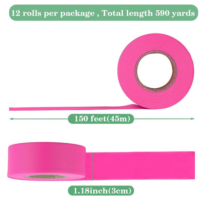 12 Pack Fluorescent Pink Flagging Tape, 1-3/16 in. x 150 ft