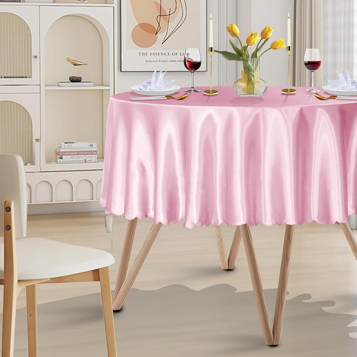 60 Inch Round Satin Tablecloth Pink 1 Pack