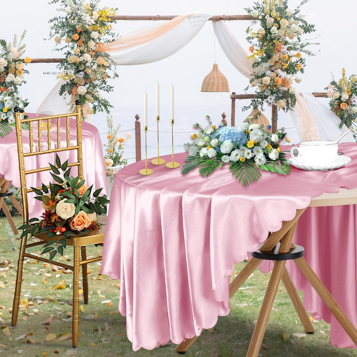 60 Inch Round Satin Tablecloth Pink 1 Pack