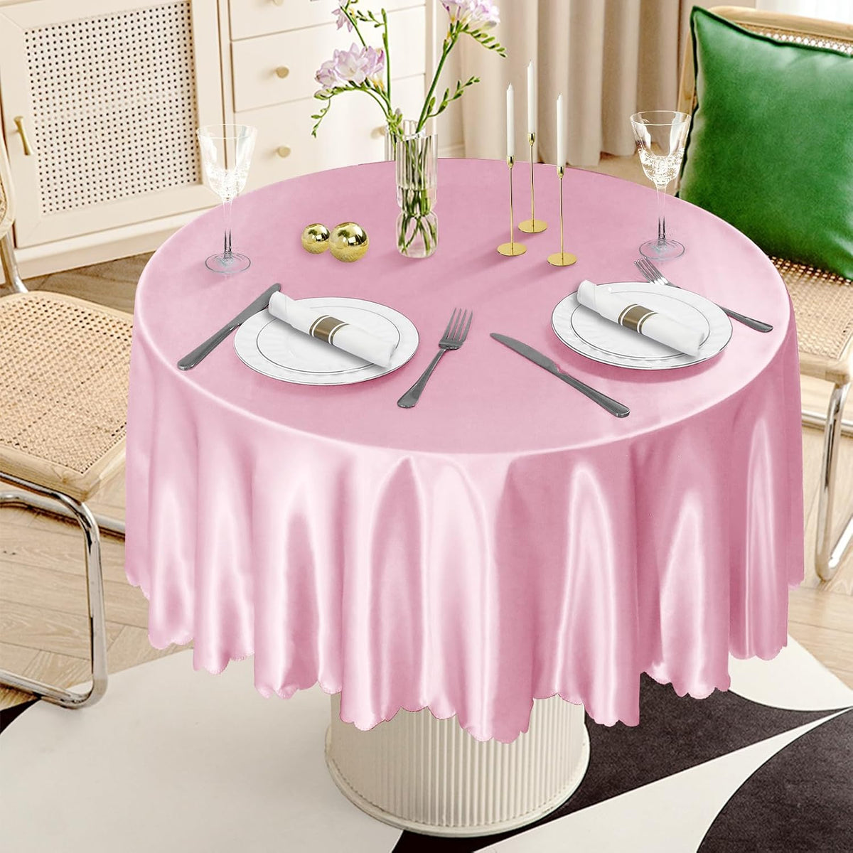 60 Inch Round Satin Tablecloth Pink 1 Pack