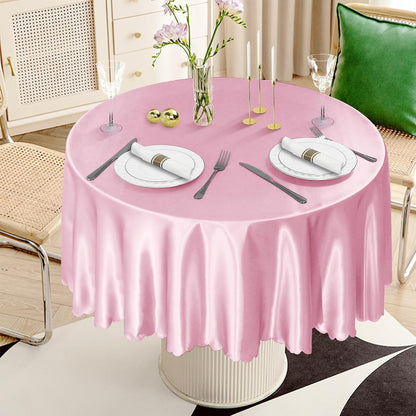 60 Inch Round Satin Tablecloth Pink 1 Pack