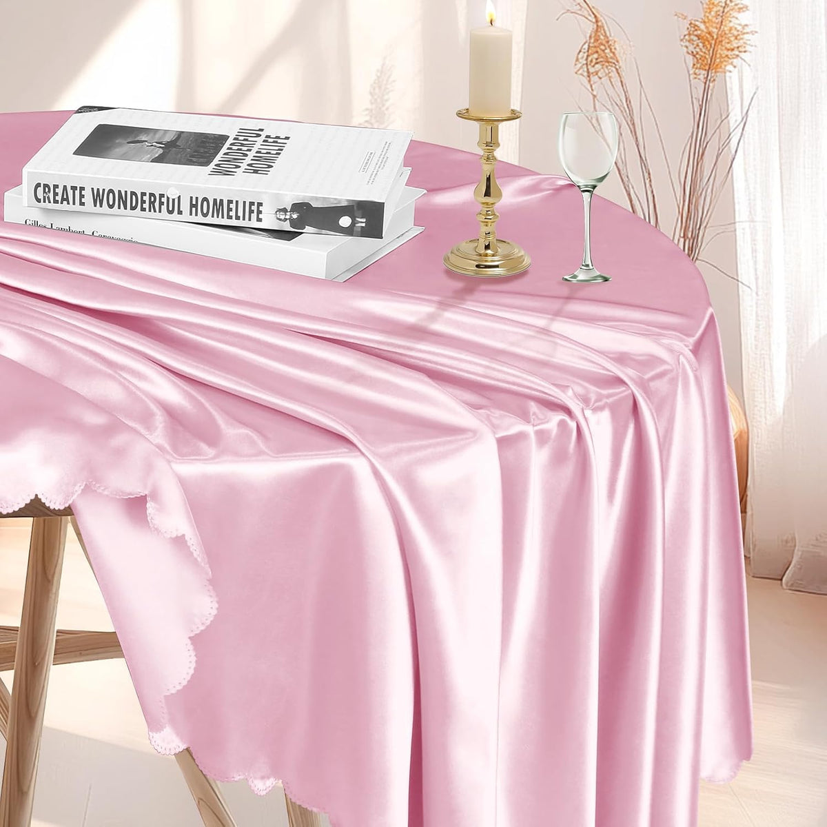 60 Inch Round Satin Tablecloth Pink 1 Pack