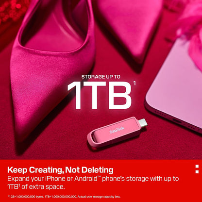 256GB Phone Drive with USB Type-C - for Smartphones, Tablets, and Computers - Up to 150MB/s, USB 3.2 Gen 1 - Seastar Pink - SDIXS0N-256G-GN6NG