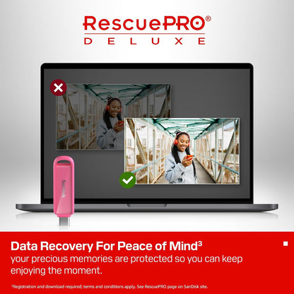 256GB Phone Drive with USB Type-C - for Smartphones, Tablets, and Computers - Up to 150MB/s, USB 3.2 Gen 1 - Seastar Pink - SDIXS0N-256G-GN6NG