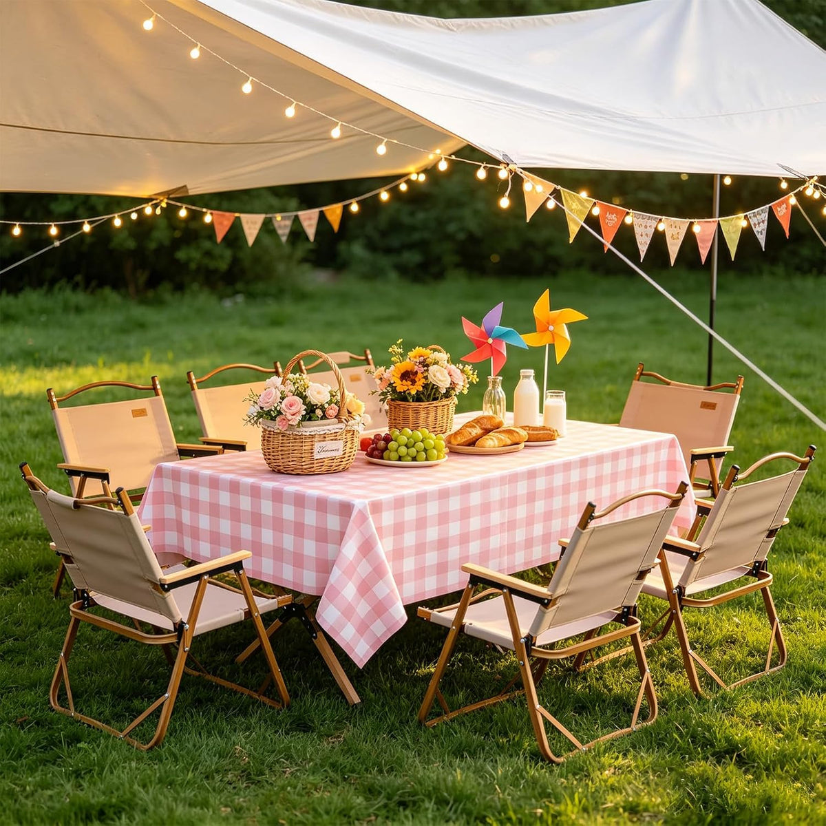 3 Packs Pink Gingham Tablecloth 54 x 108 Inches Pink and White Checkered Disposable Plastic Waterproof Picnic Table Cover for Camping and Birthday Party Supplies
