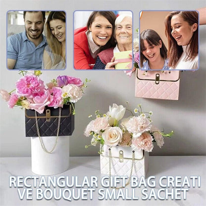 4 PCS Flower Paper Gift Box, Bouquet Storage Bucket Florist Handbag with Metal Chain, Gift Craft Wrap Bag for Wedding Party Valentine's Day Birthday Mother's Day Bridal Shower Gift Wrap Bags (White Pink)