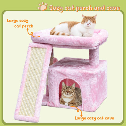 Small Pink Cat Tree for Indoor Cats, Cute Cat Tower with Perch, Condo, House and Stable Stand for Kittens & Adult Pets（Pink）