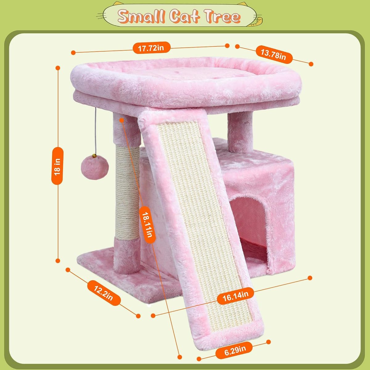 Small Pink Cat Tree for Indoor Cats, Cute Cat Tower with Perch, Condo, House and Stable Stand for Kittens & Adult Pets（Pink）