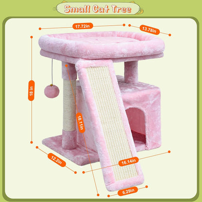 Small Pink Cat Tree for Indoor Cats, Cute Cat Tower with Perch, Condo, House and Stable Stand for Kittens & Adult Pets（Pink）