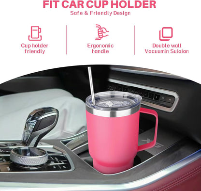 30 oz Tumbler with Handle, Stainless Steel Insulated Tumbler with Lid and Straw, Double Wall Vacuum Coffee Mug Tumbler, Insulated Coffee Thermal Cup for Cold and Hot (Peach Pink)