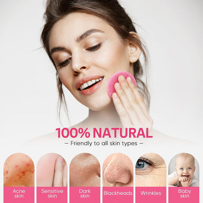 50-Count Compressed Facial Sponge for Daily Facial Cleansing and Exfoliating, 100％ Natural Cosmetic Spa Sponges for Makeup Remover, Reusable, Pink