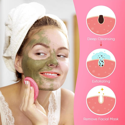 50-Count Compressed Facial Sponge for Daily Facial Cleansing and Exfoliating, 100％ Natural Cosmetic Spa Sponges for Makeup Remover, Reusable, Pink