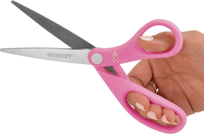 15387 8-Inch Pink Ribbon Stainless Steel Scissors For Office and Home
