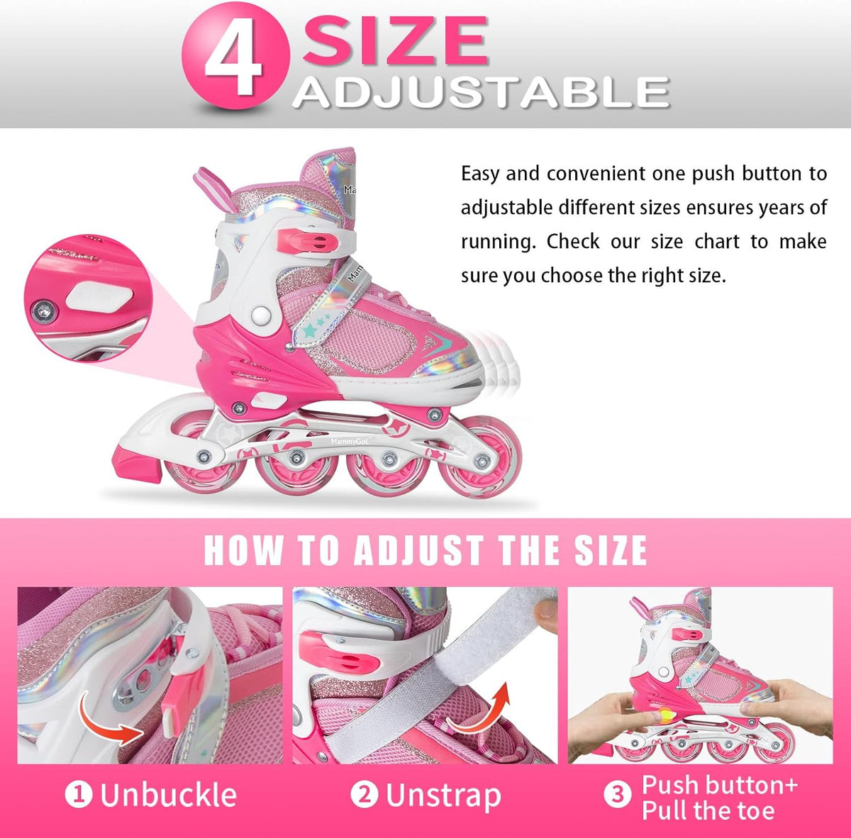 Adjustable Inline Skates for Kids Boys Girls Youth Blades Roller Skates with Light up Wheels Ages 4-16