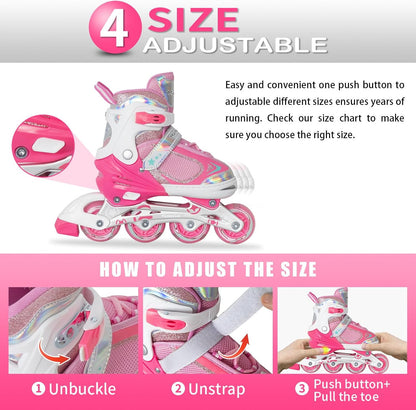 Adjustable Inline Skates for Kids Boys Girls Youth Blades Roller Skates with Light up Wheels Ages 4-16