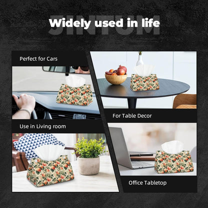 Peach Print Tissue Box Cover,Rectangular Pu Leather Tissue Holder for Bathroom Living Room Office