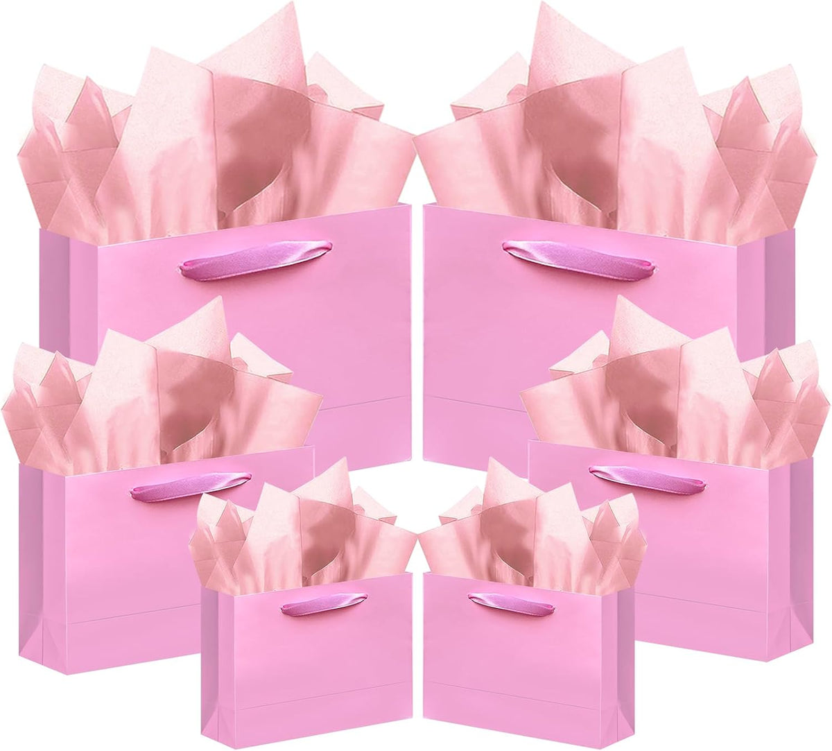 10PCS Pink Gift Bags with Ribbon Handles Mulit Assorted Sizes Gift Wide Bags (2pcs Large 13", 4pcs Medium 9.6", 4pcs Small 6.3", Tissue Paper)