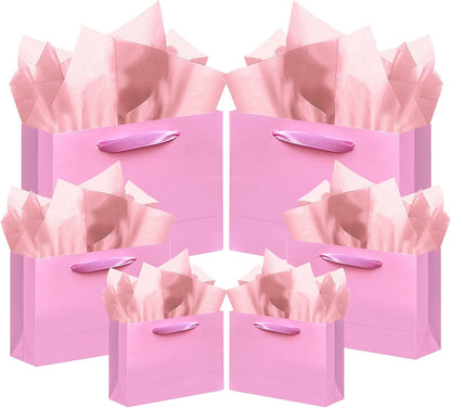 10PCS Pink Gift Bags with Ribbon Handles Mulit Assorted Sizes Gift Wide Bags (2pcs Large 13", 4pcs Medium 9.6", 4pcs Small 6.3", Tissue Paper)