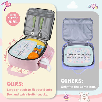 Lunch Box Kids, Large Insulated Lunch Bag Lunchbox for Girls, Pink