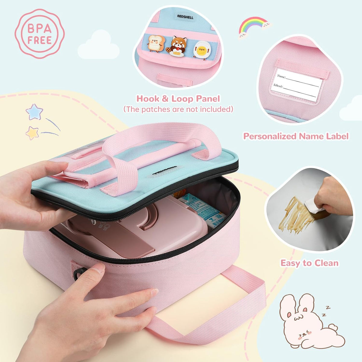 Lunch Box Kids, Large Insulated Lunch Bag Lunchbox for Girls, Pink