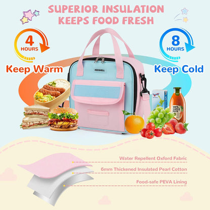 Lunch Box Kids, Large Insulated Lunch Bag Lunchbox for Girls, Pink