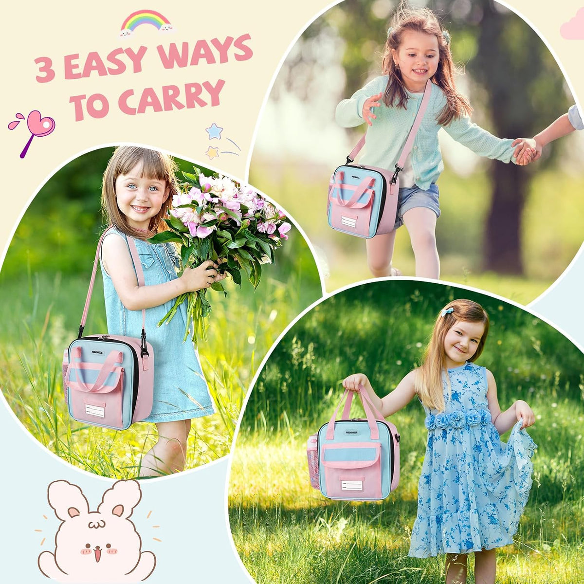 Lunch Box Kids, Large Insulated Lunch Bag Lunchbox for Girls, Pink
