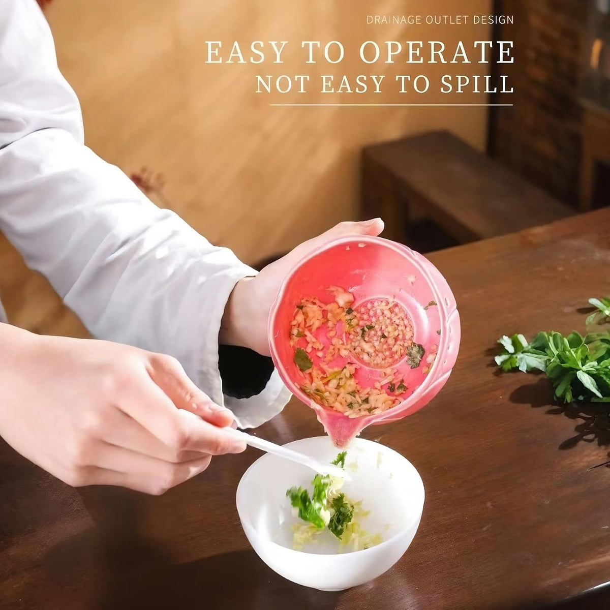 Handmade Pottery Herb Stripper Bowl with Garlic Grater Plate, Multi-functional Kitchen Tools, for Ginger, Garlic & Herbs, Suitable for Peeling Off The Leafy of Cilantro, Rosemary et (Pink)