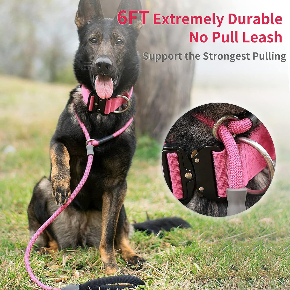 Strong Slip Rope Dog Training Leash (6ft) - Heavy Duty Durable Braided Nylon Lead with Rubber Stopper & Padded Handle - No Pull Walking for Medium Large Dogs (Pink, 1/2" x 6ft)