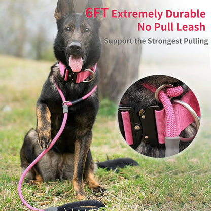Strong Slip Rope Dog Training Leash (6ft) - Heavy Duty Durable Braided Nylon Lead with Rubber Stopper & Padded Handle - No Pull Walking for Medium Large Dogs (Pink, 1/2" x 6ft)