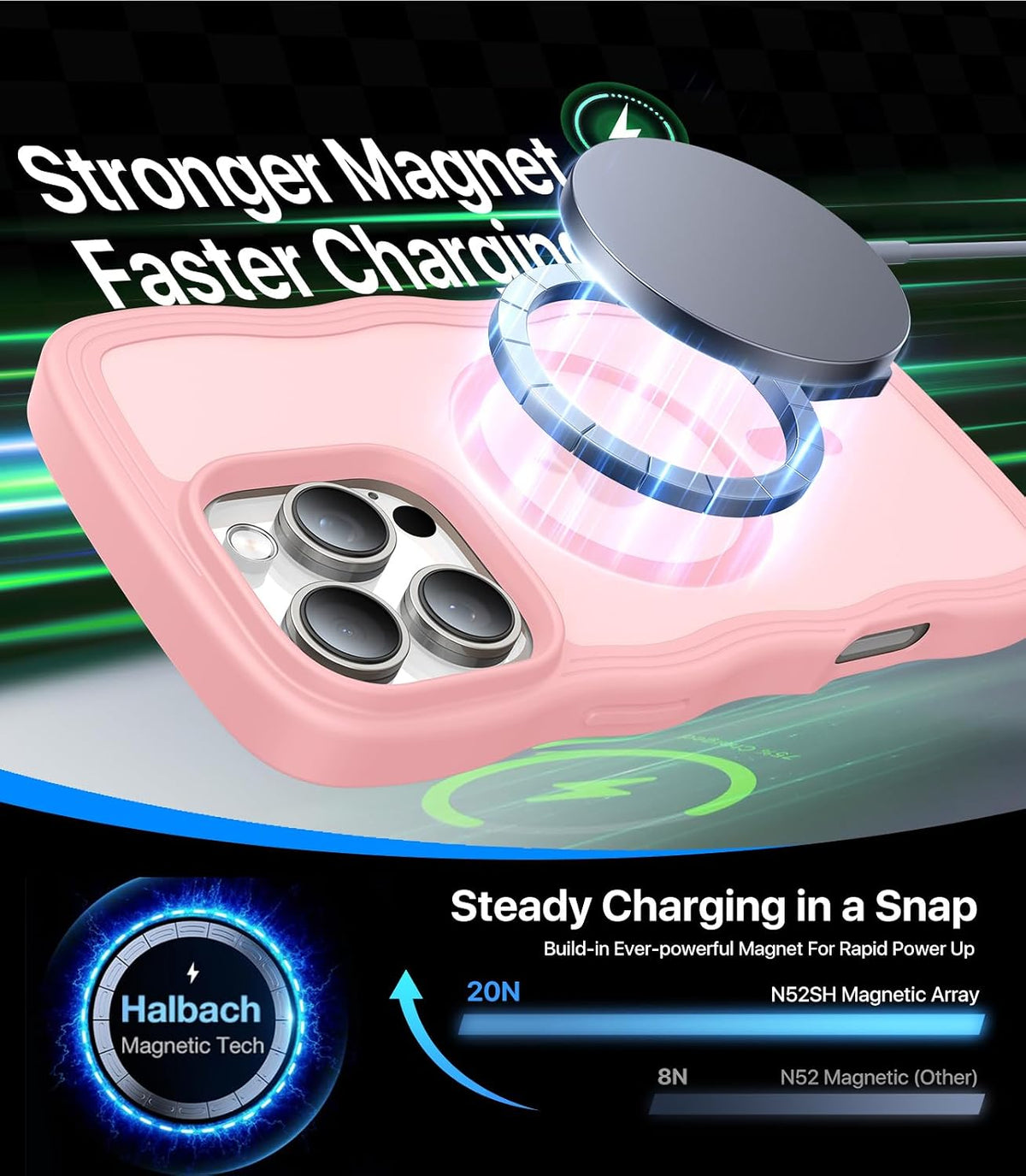 Magnetic for iPhone 16 Pro Case,[Compatible with MagSafe][Military-Grade Drop Protection][Anti-Yellowing] Shockproof Protective Translucent Matte Cover for iPhone 16 Pro Phone Case,Peach Pink